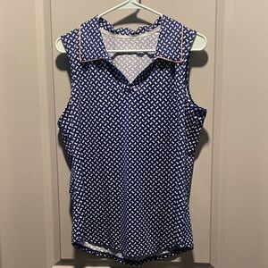 Jofit Navy Print Sleeveless Polo Golf Tennis Pickleball Athletic Top M